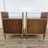 Paire de tables de nuit des années 50 avec plateau miroir