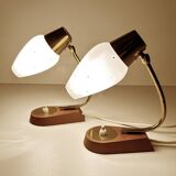 Pair of Scandinavian Lamps, Teak Glass