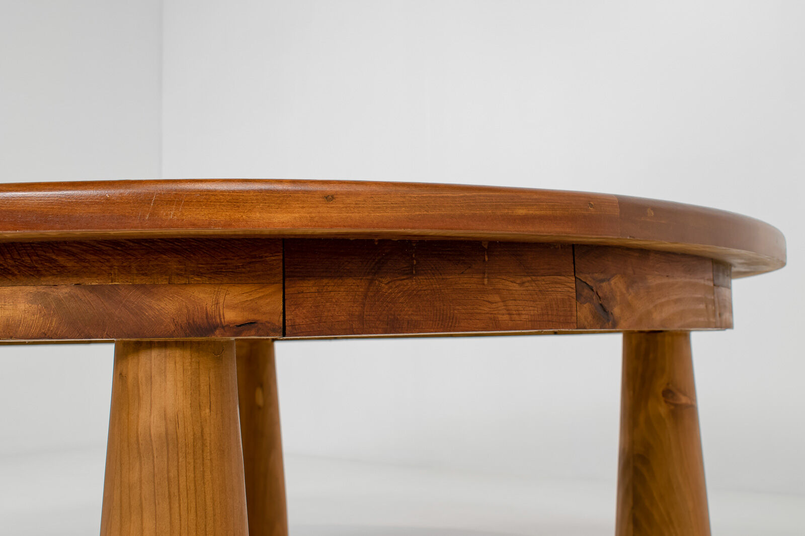 Round parquet coffee table with conical legs, spain