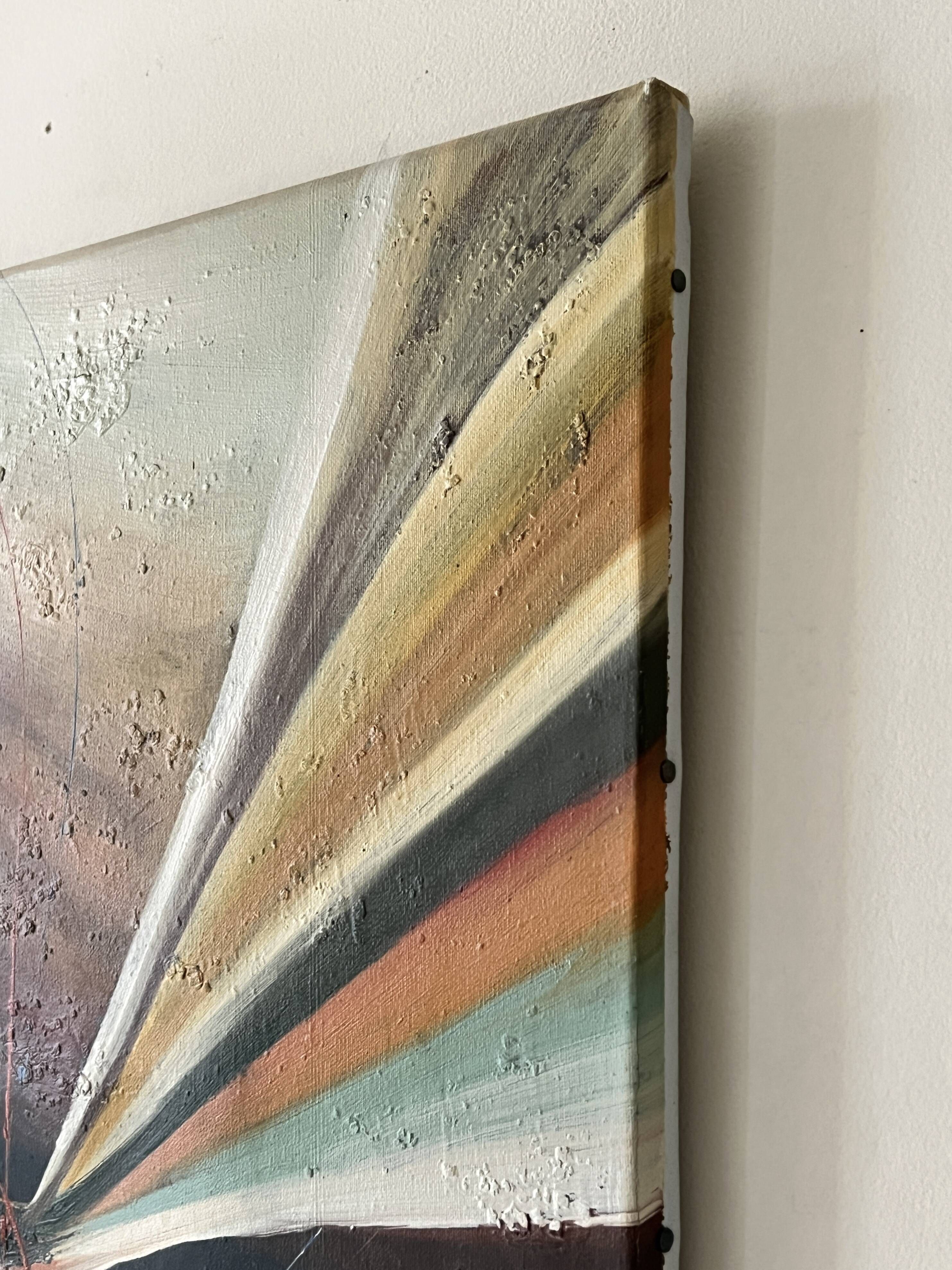 Large abstract modernist painting & original oil signed on canvas