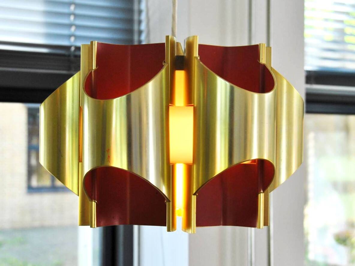Gold and Orange Pendant Lamp by Bent Karlby for Lyfa, Denmark, 1960's