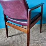 Pair of armchairs in rosewood from Rio and plum leather, Denmark 1960