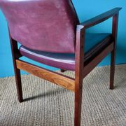 Pair of armchairs in Rio rosewood and plum leather, Denmark 1960