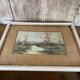 Old oil color landscape + vintage white wood frame