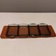 Teak Cabaret tray with four smoke coloured glass bowls, Danish and produced by Wiggers 1970s.