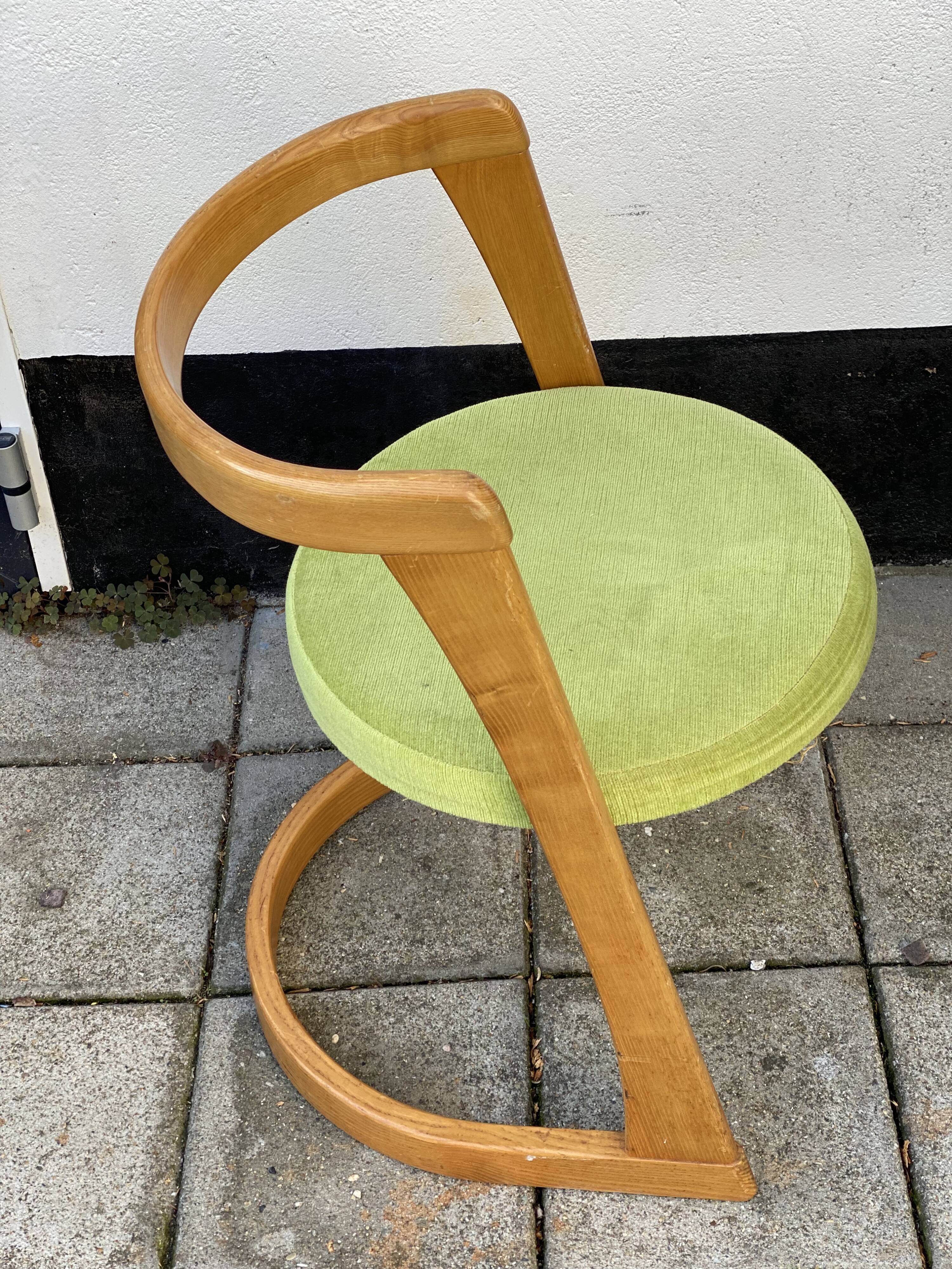 Mid century pine half circle chair