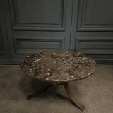 Coffee table with fossilized stone top and brutalist base, 1970s