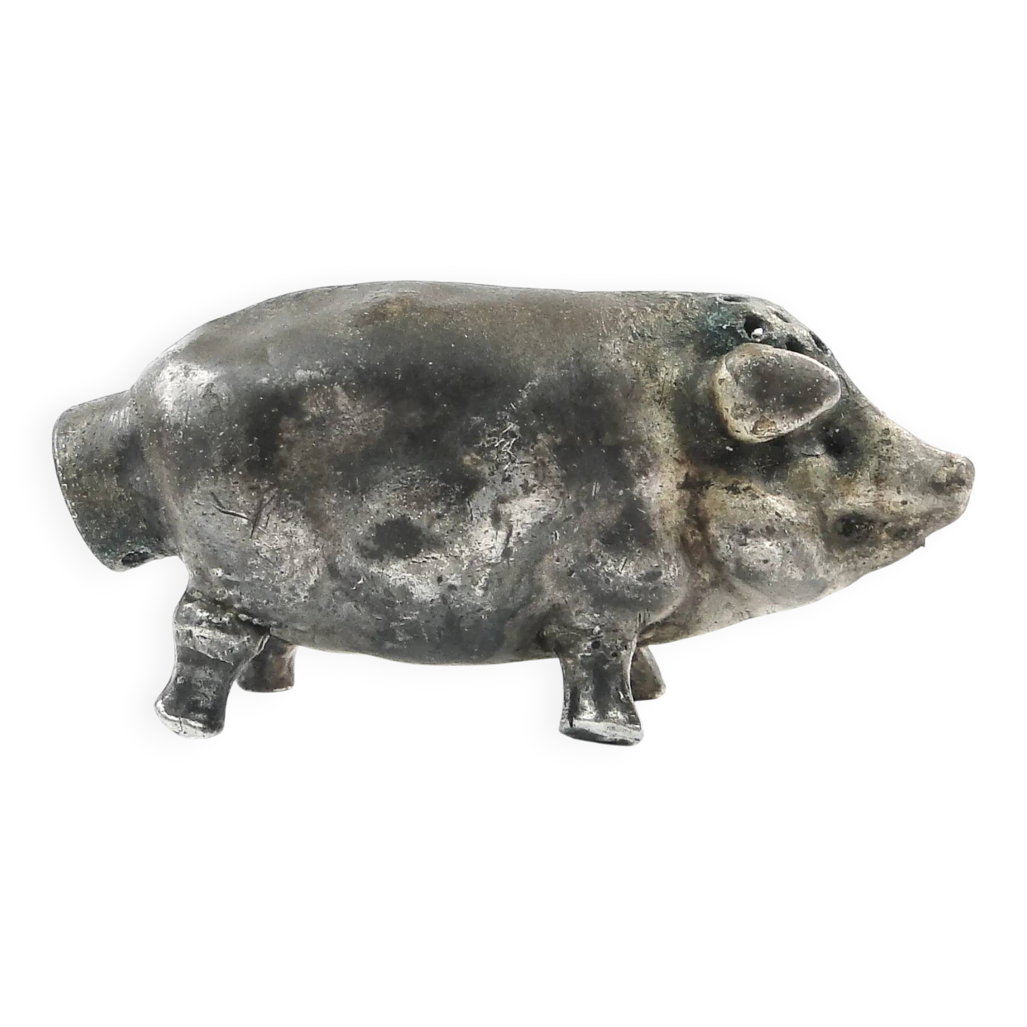 Figurative salt shaker, silver-plated brass, Germany, 19th century