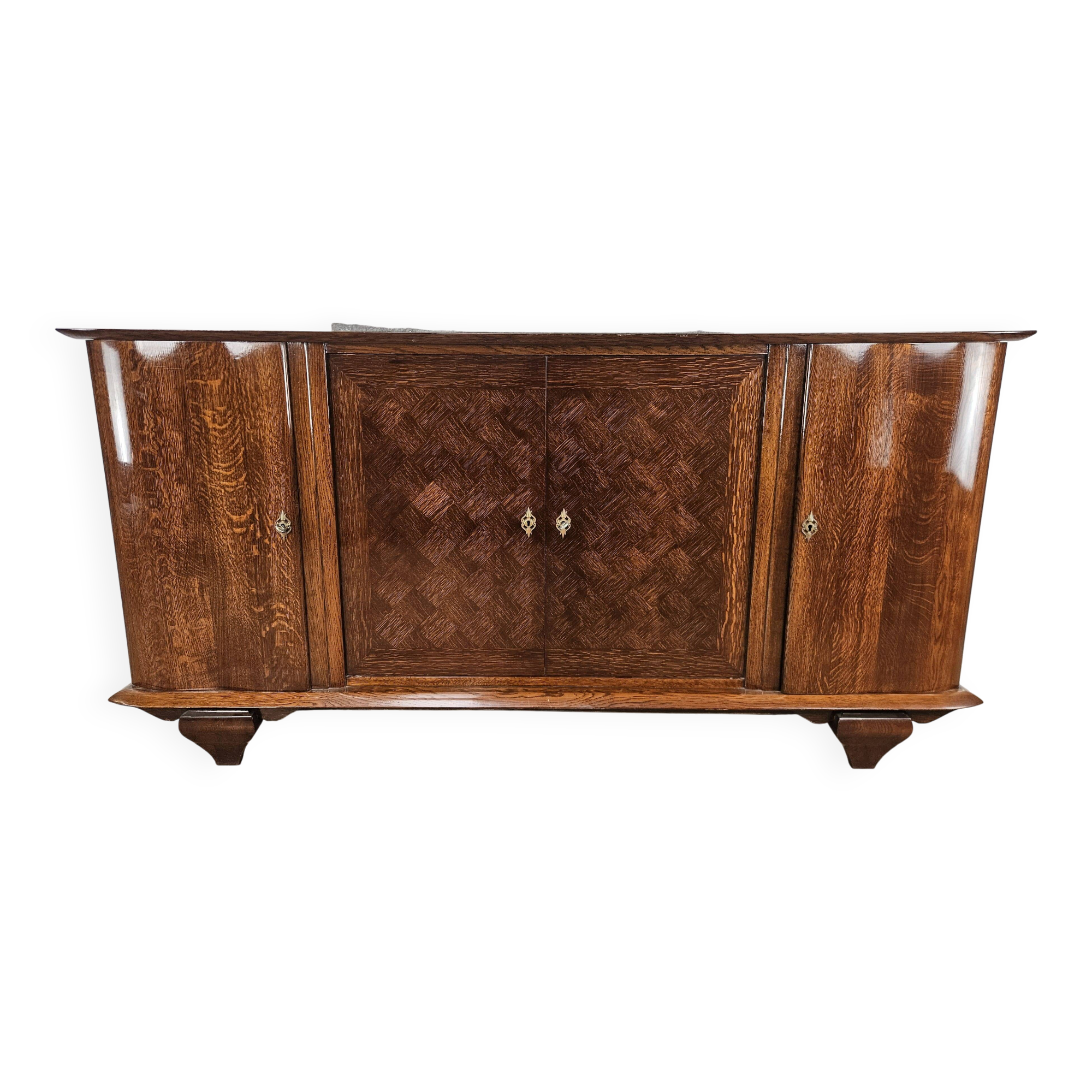 Buffet Art Déco en chêne pour salle à manger avec plateau en marbre