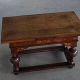 Extendable oak table with marquetry, Baroque, Danish cabinetmaker, 19th century.