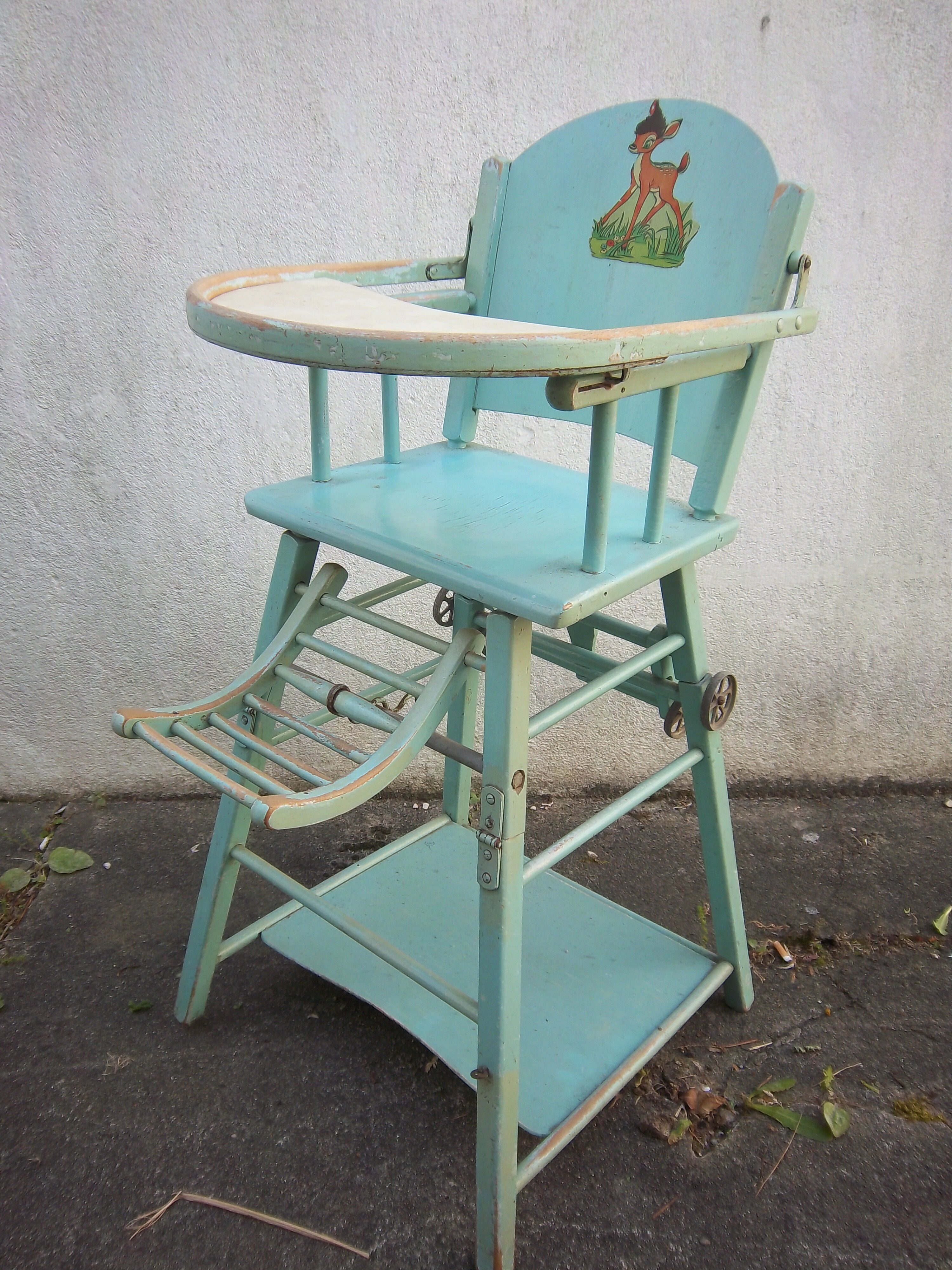 Chaise haute en bois pour bébé de 1950/1960 dans son jus