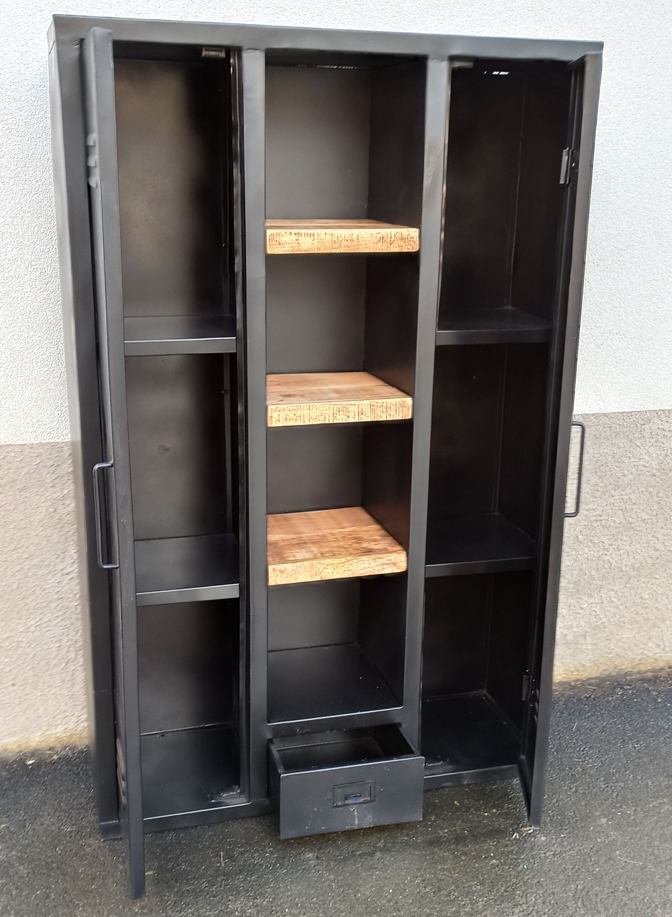 Black metal cabinet 2 doors and shelves