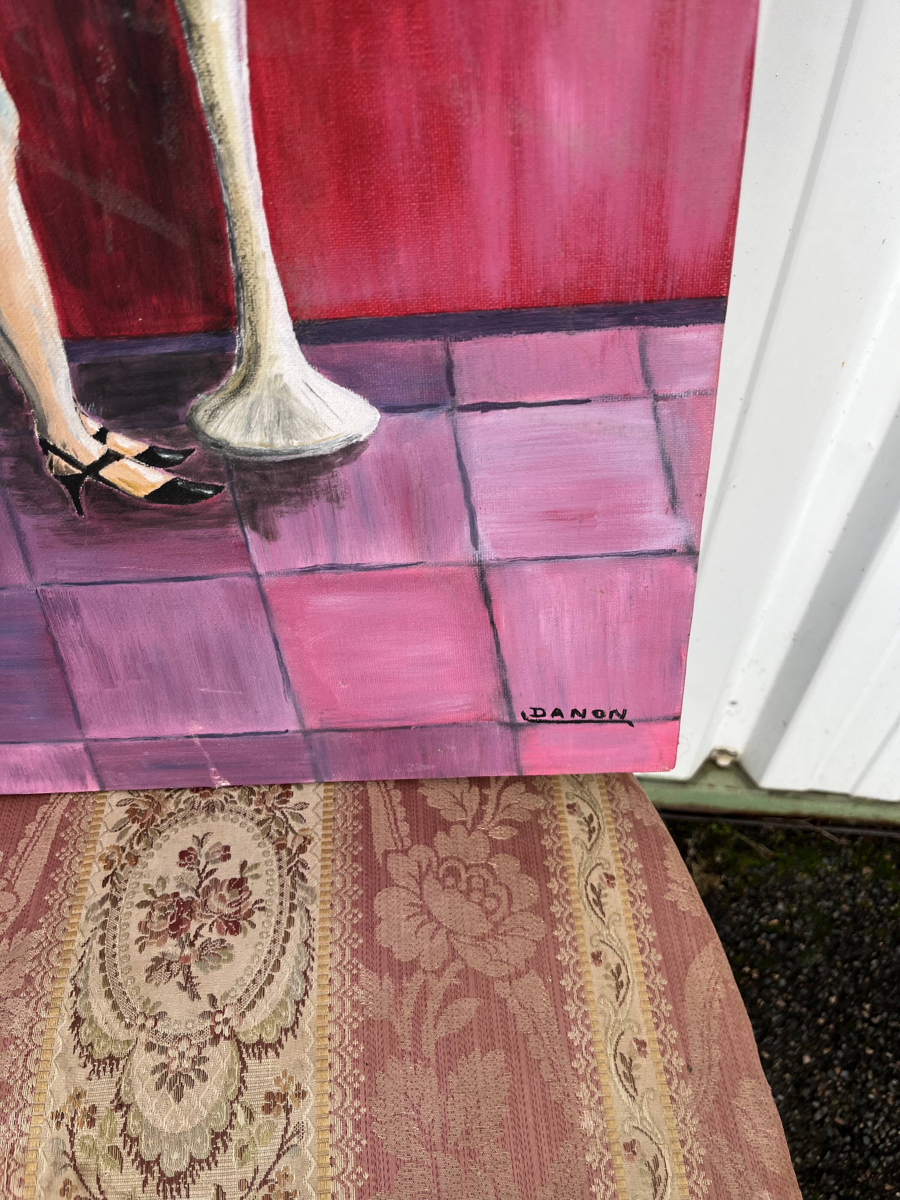 Painting Woman in the Bathroom - Signed Danon, Art Deco Style