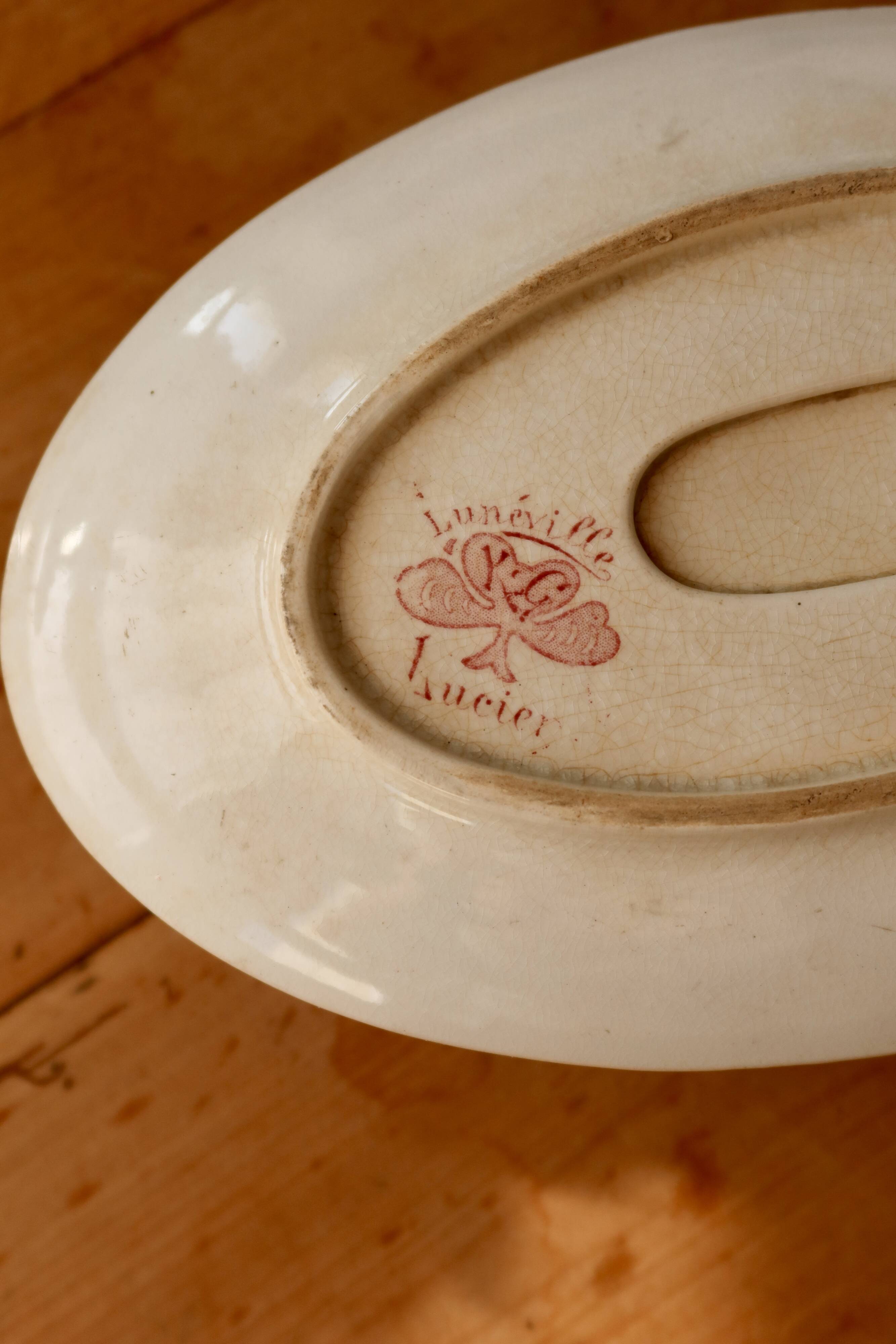 Antique red iron clay sauce boat Lunéville Lucien model