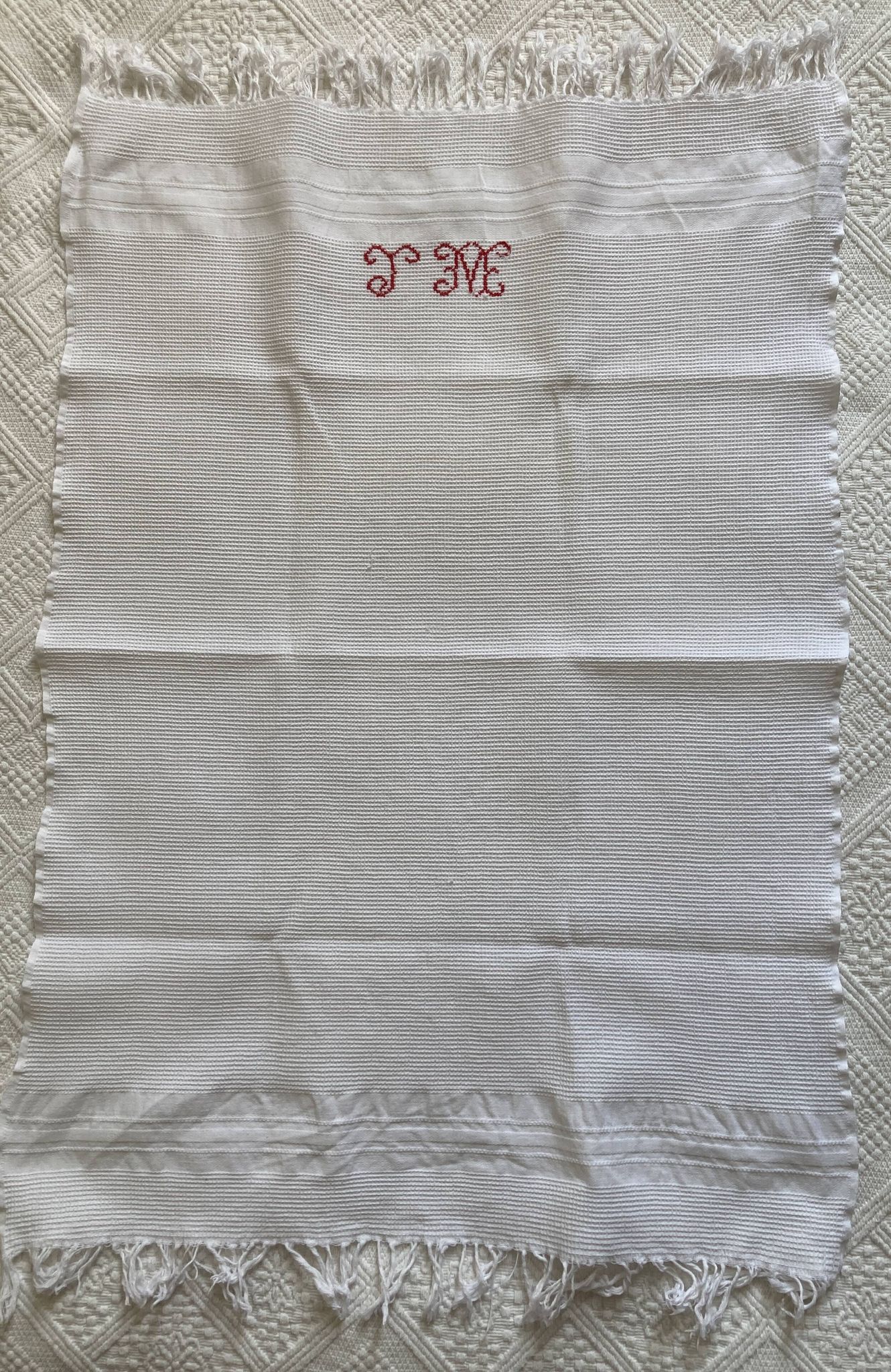 4 antique tea towels - honeycomb - monogrammed JM