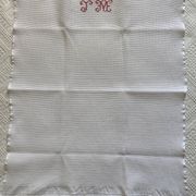 4 antique tea towels - honeycomb - monogrammed JM