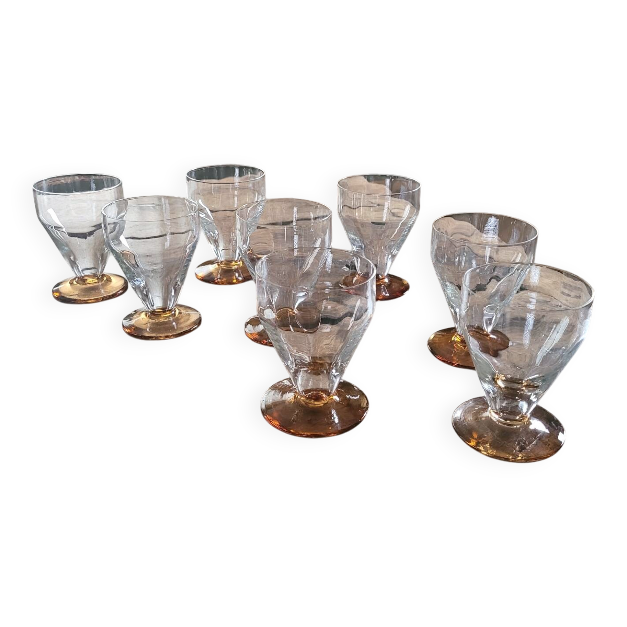 8 faceted amber stemmed glasses – French glassware 1950-1960
