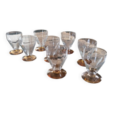 8 faceted amber stemmed glasses – French glassware 1950-1960
