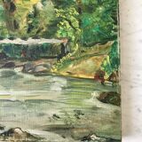 tableau huile sur toile rivière vintage