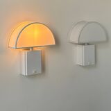 Pair of vintage Olympe Guzzini wall lights, metal and Perspex, Italy 1970