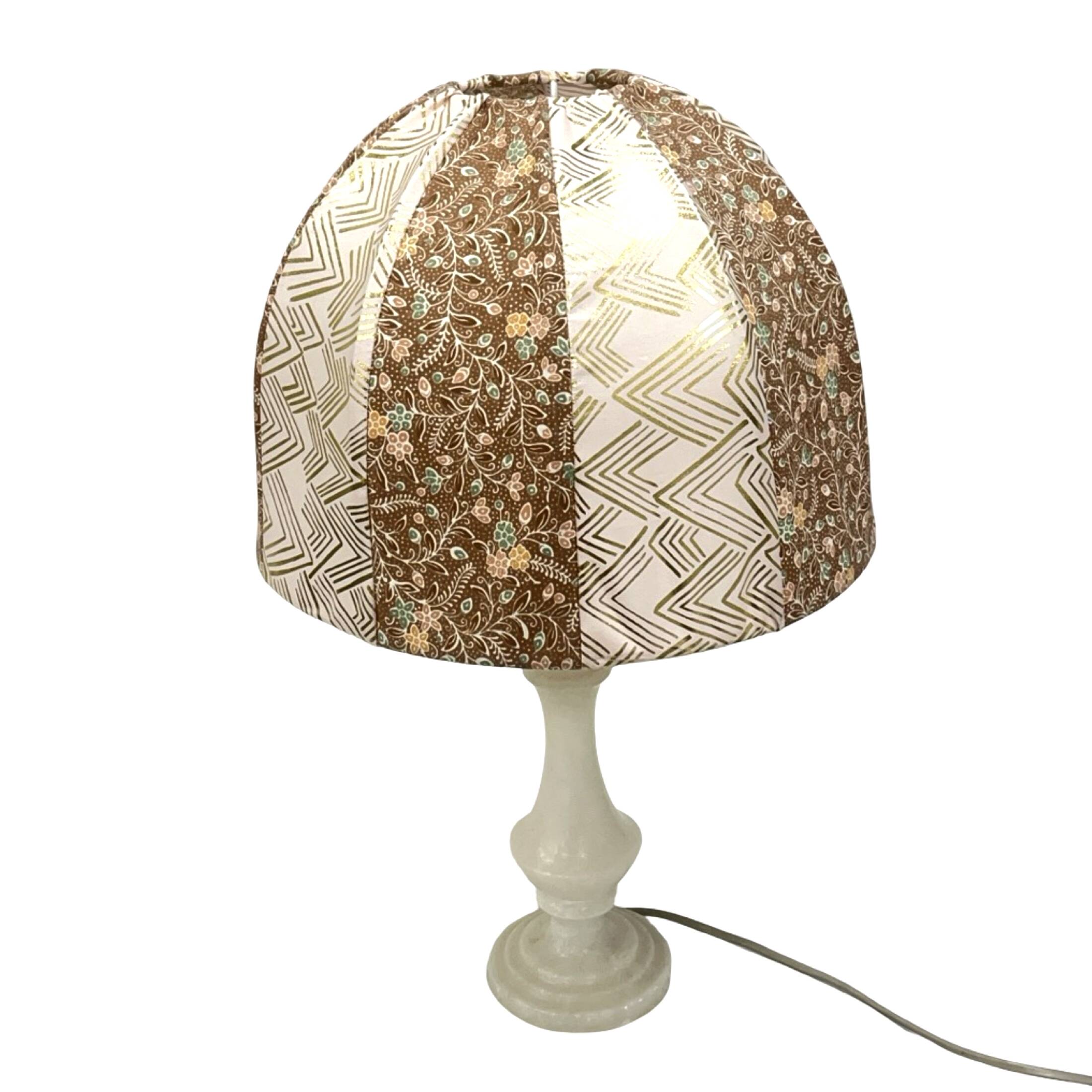 Italian vintage alabaster/onyx table lamp, hand-sewn shade, 1960s.