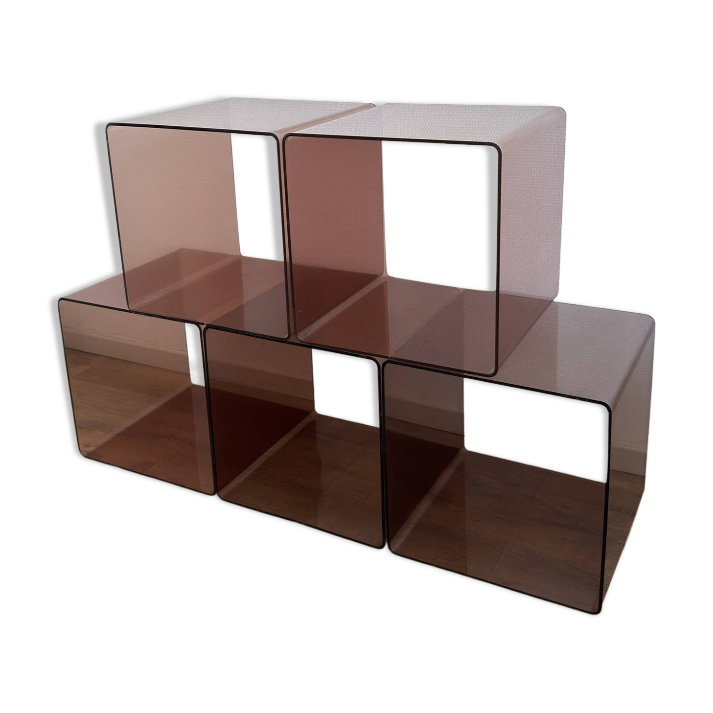 Lot de 5 cubes en Plexiglas fumé Michel Dumas