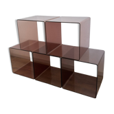 Set of 5 smoked Plexiglas cubes by Michel Dumas.