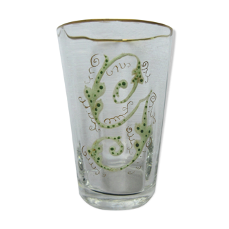 Glass, faceted cup, golden led, enamelled Legras: G as Gaston, Gustave