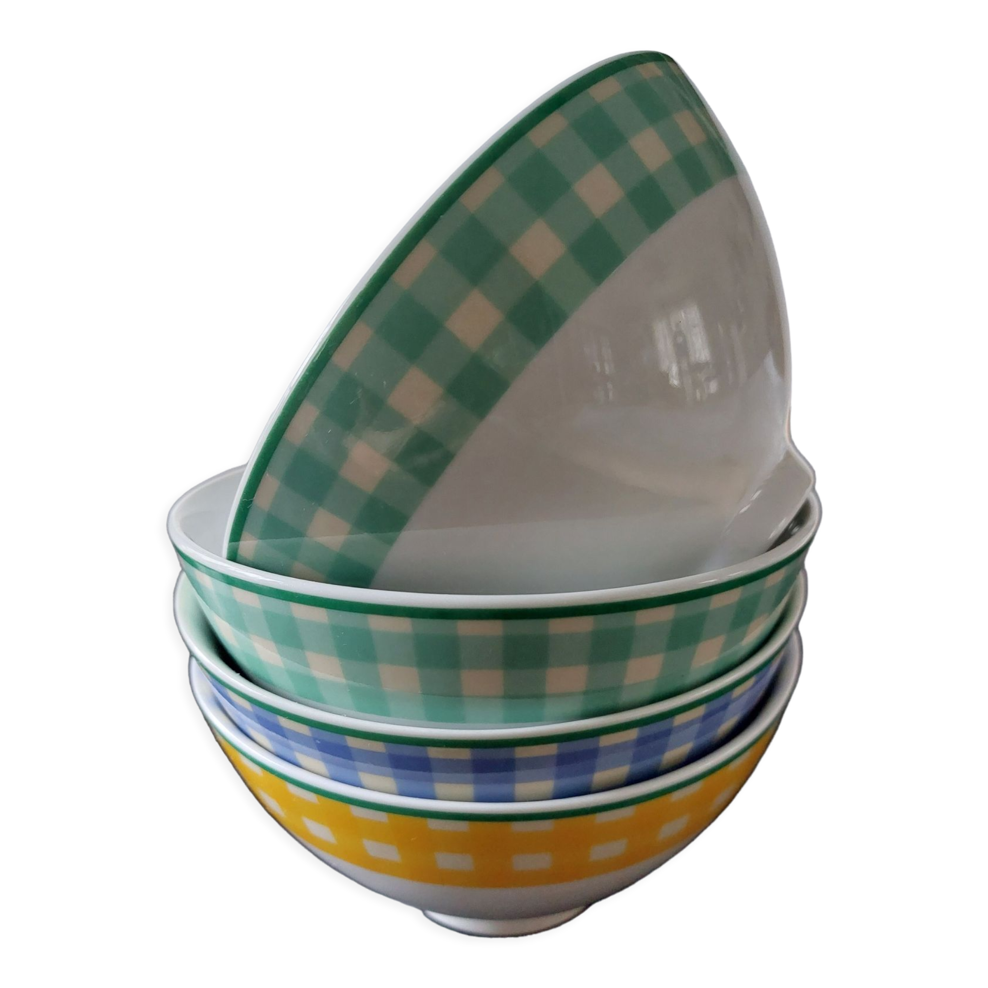 Set of four gingham pattern bowls