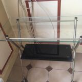 Table basse meuble tv verre et laiton