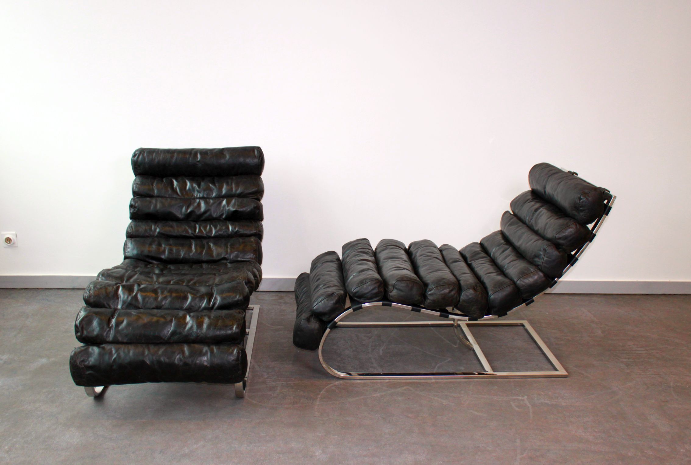 Metal and leather long chair 1970