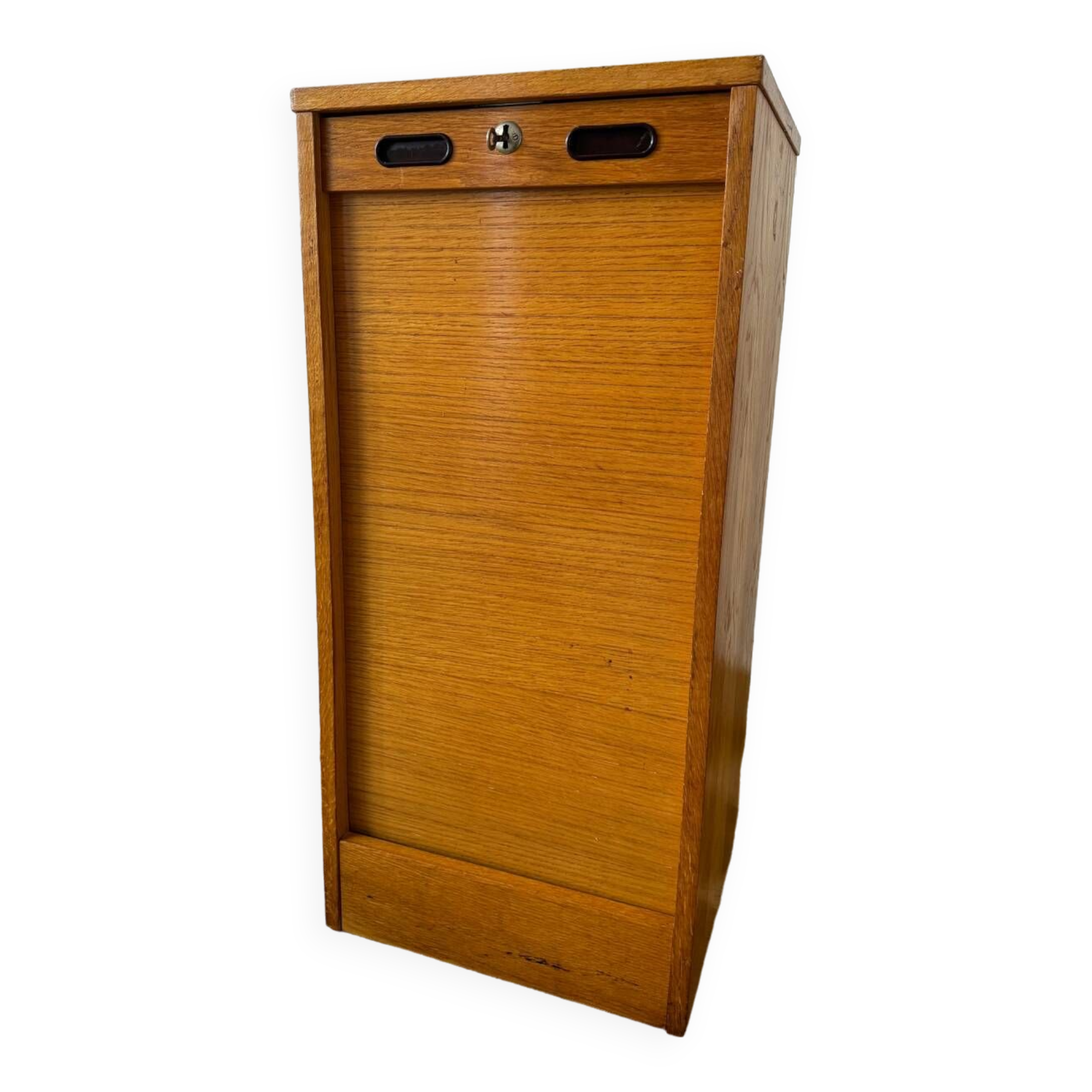 1960s wooden curtain filing cabinet