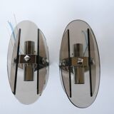 Pair of space age design smoked glass wall lights made in Italy 1970