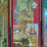 English Victorian 3-panel screen with varnished chromos