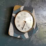 Vintage clock silent trapezoid wall clock "Trophy blue white ochre"