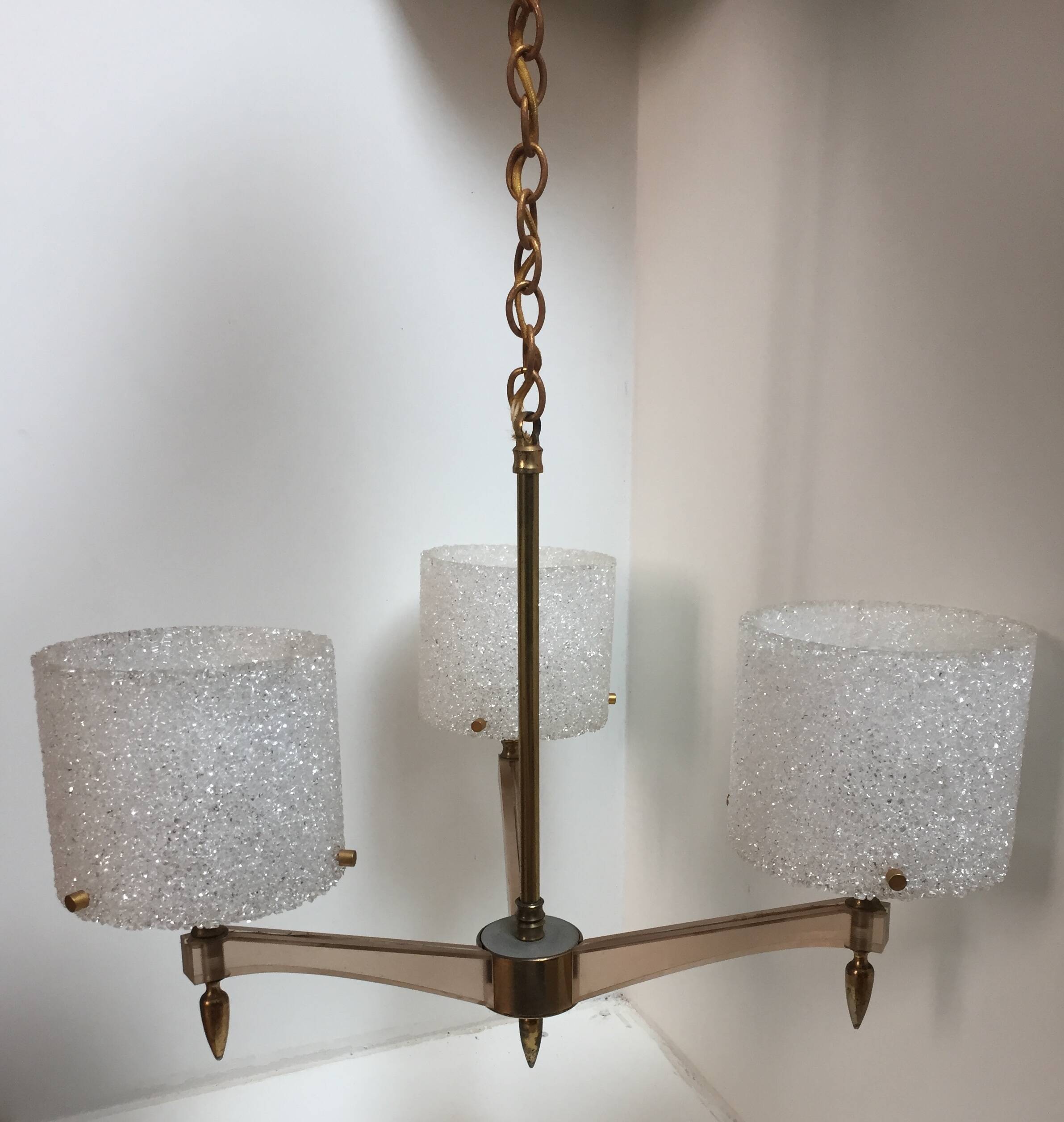Perspex, brass and plexiglass chandelier from the 1960s