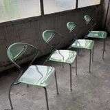 set of 4 designer chrome and plexiglass chairs, 80s