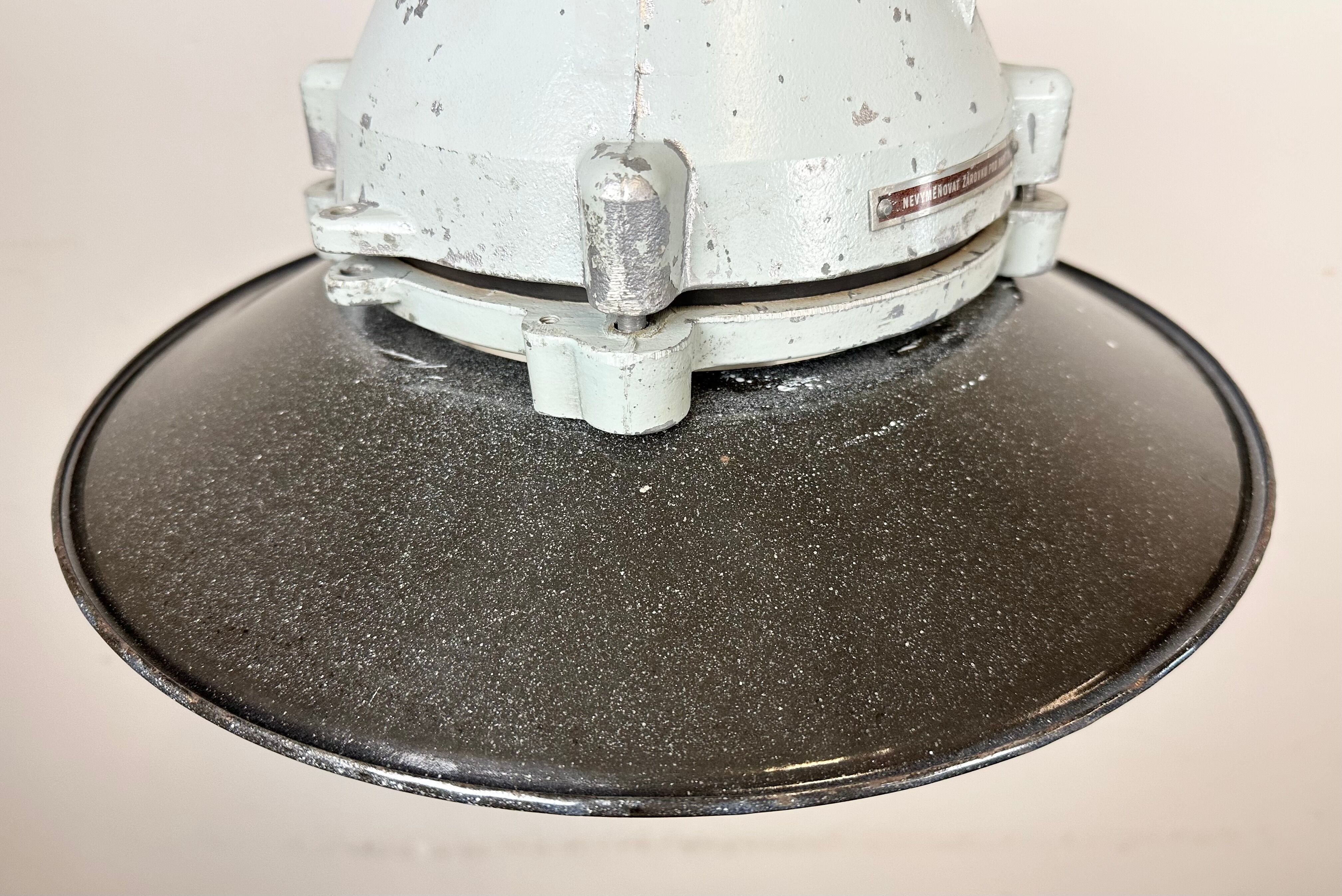 Aluminium and enameled bomb proof pendant lamp 70s