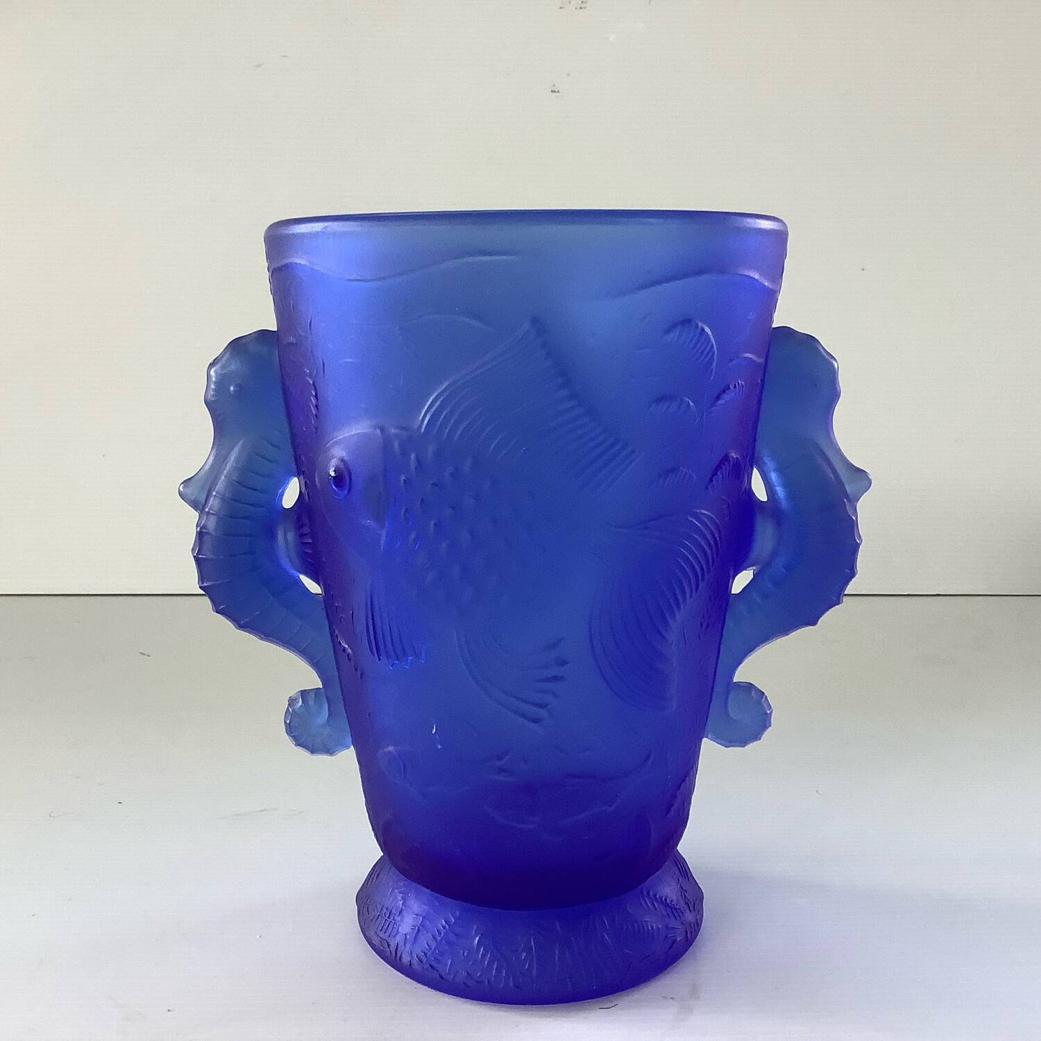 Barolac Josef Inwald Bohemian Art Deco Seahorse Vase, Rare Model, Blue