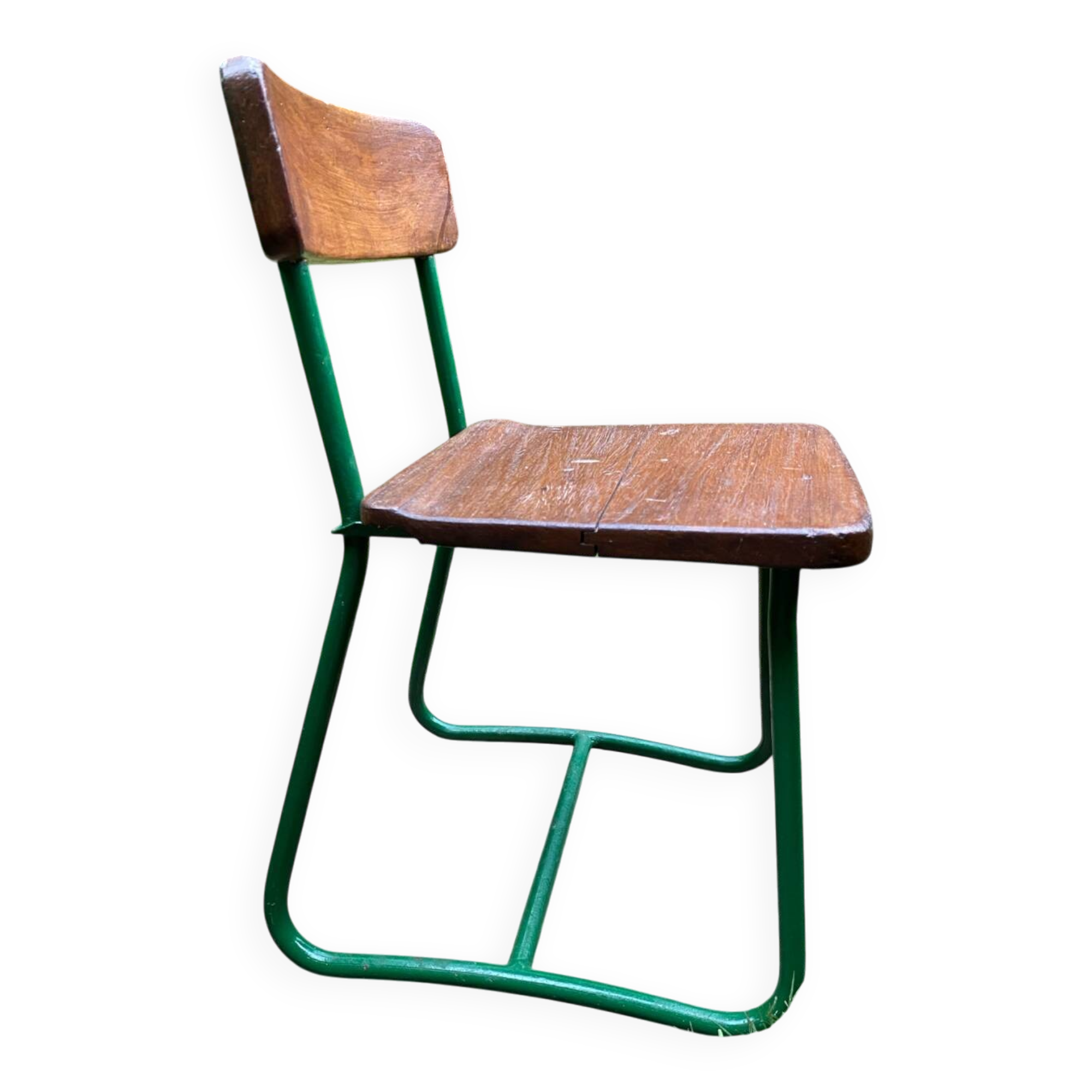 Green lacquered metal children's school chair circa 1950