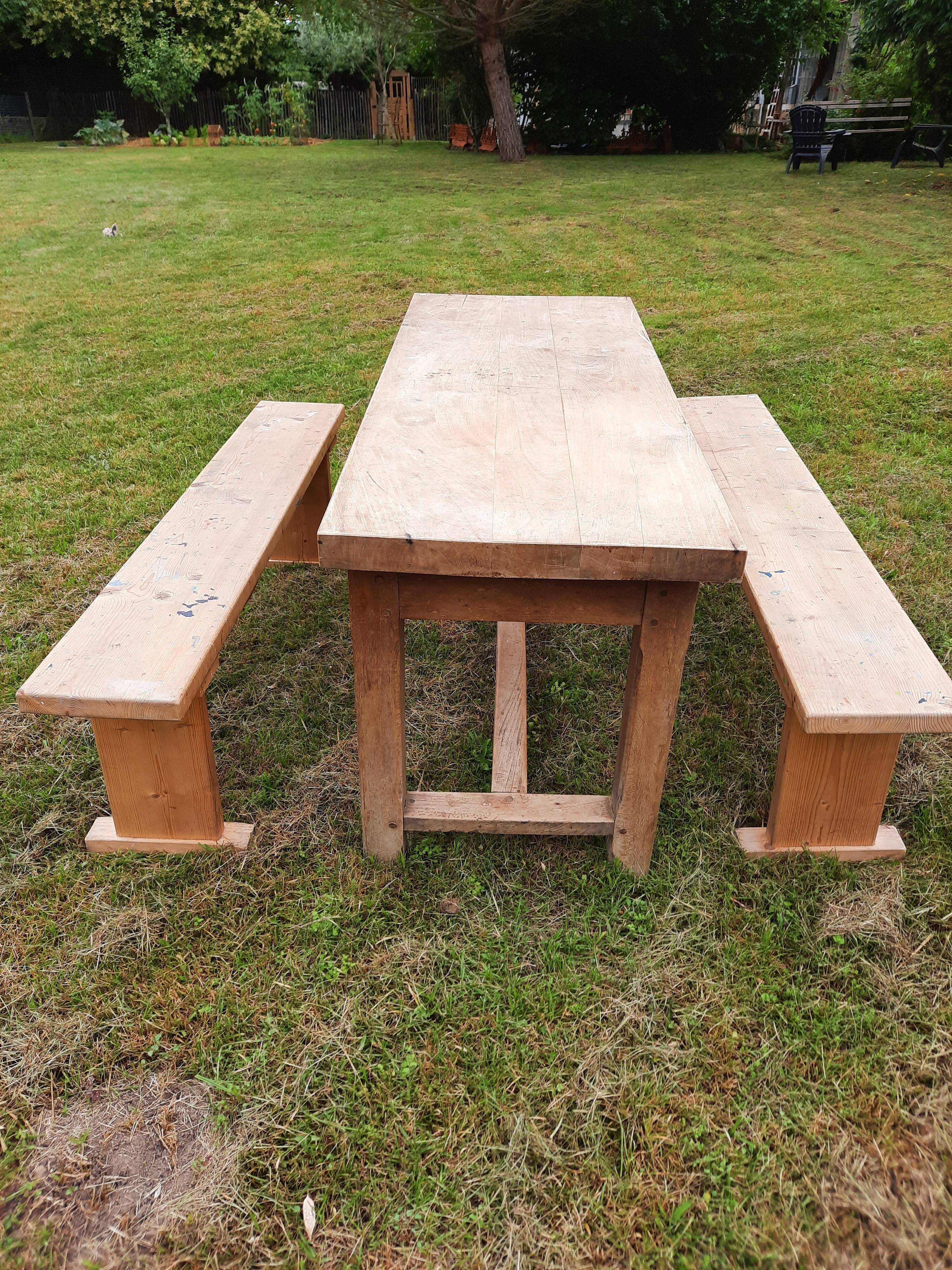 Old beech table solid 6 cutlery
