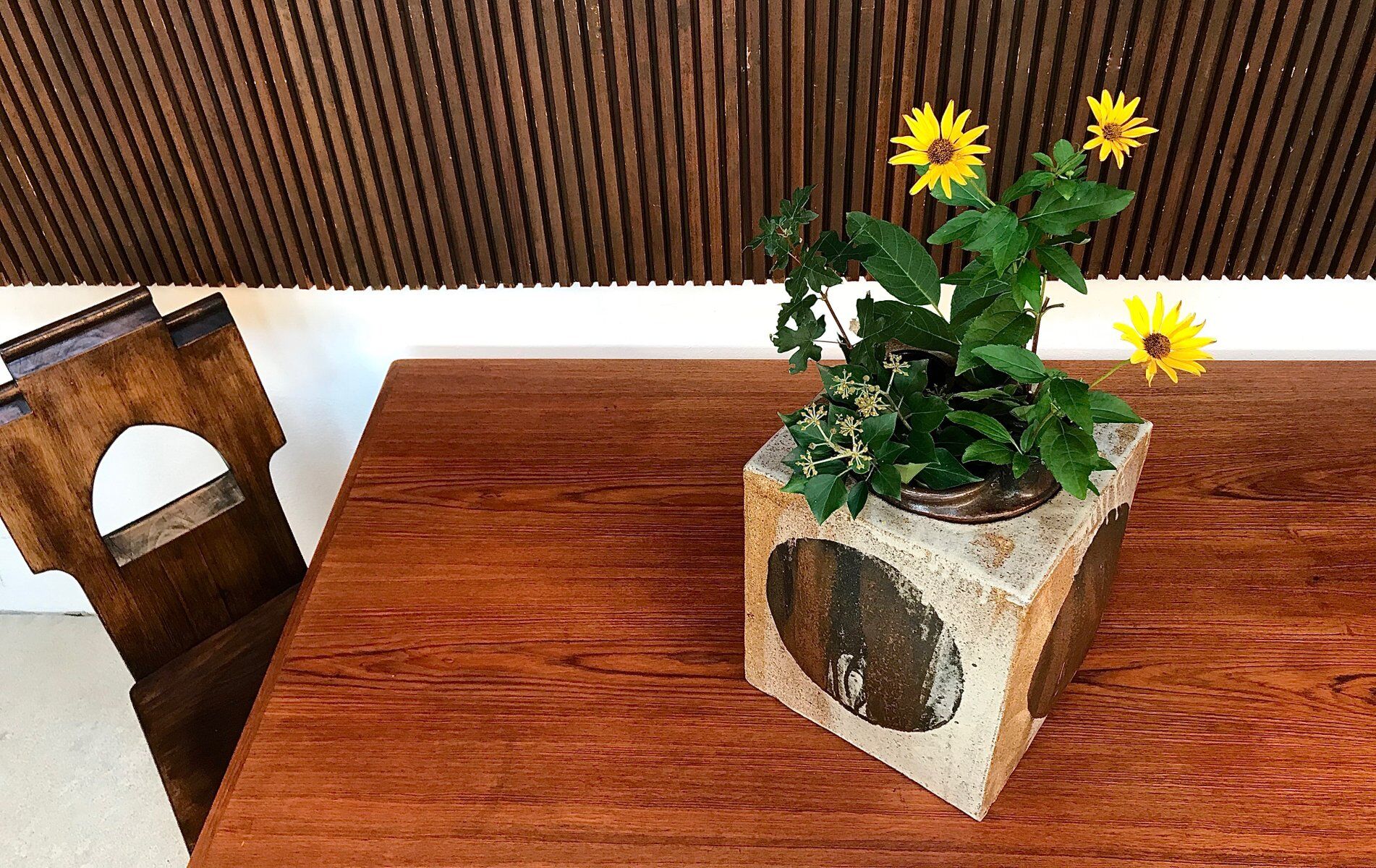 Brutalist ceramic art cube vase by Annette Merkenthaler, Germany 1960s