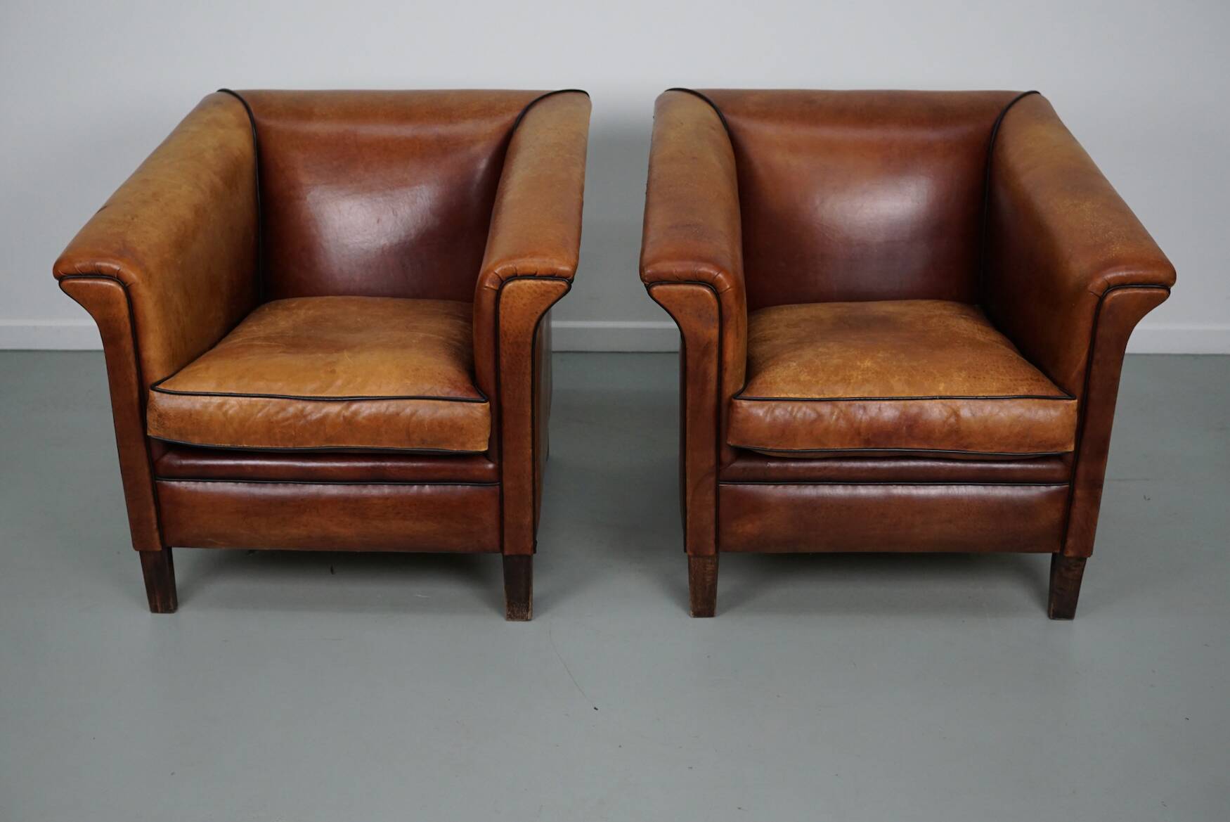 Vintage Dutch Club Chair in Cognac Leather, Set of 2