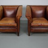 Vintage Dutch Club Chair in Cognac Leather, Set of 2