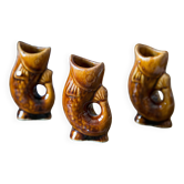 Set of three small brown glass fish, 20th century, Europe, 1960s