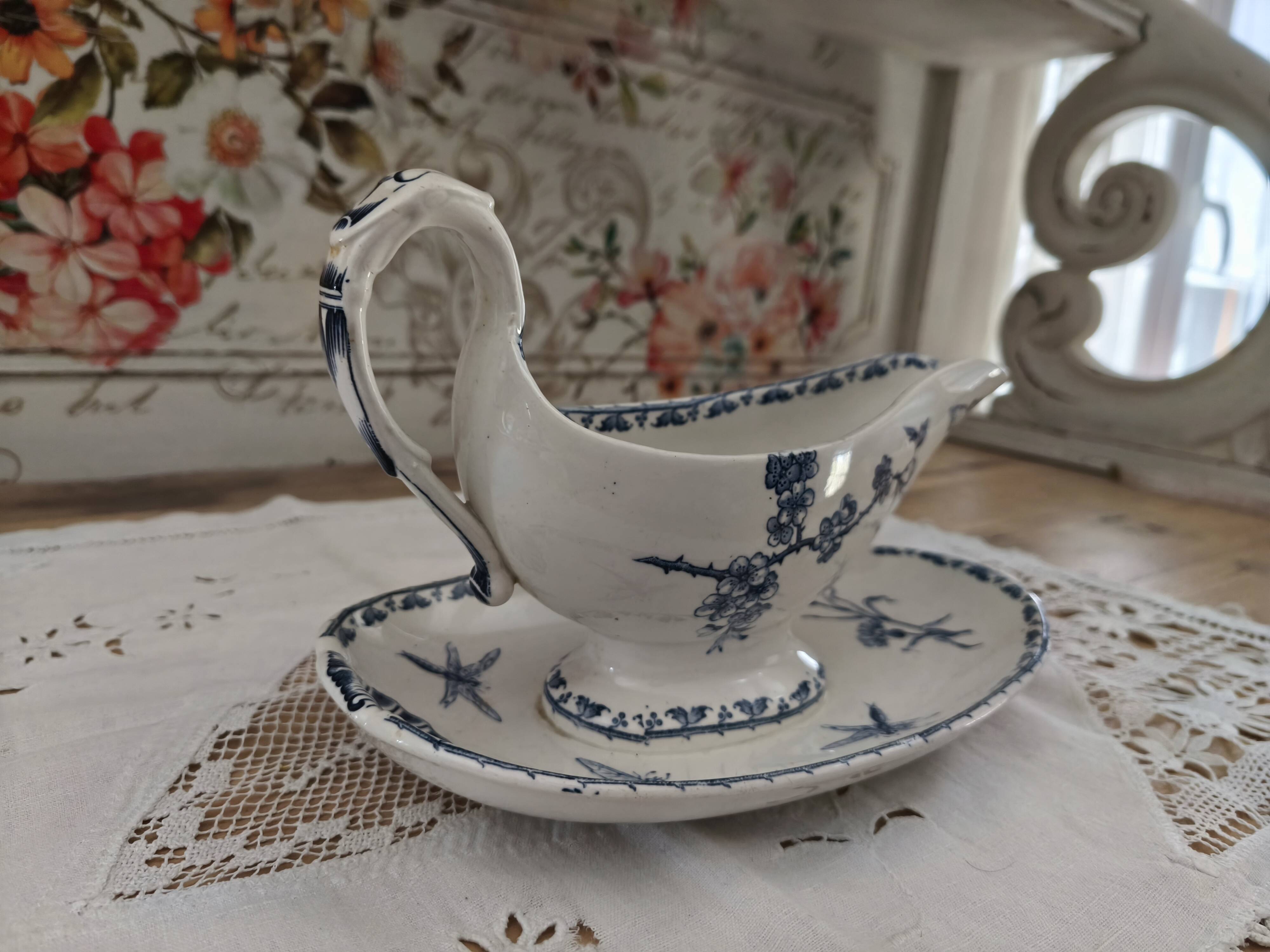 Sarreguemines Iron Earth Sauceboat on Frame, Carmen Model