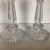 Pair of Val Saint Lambert candlesticks with diamond tips