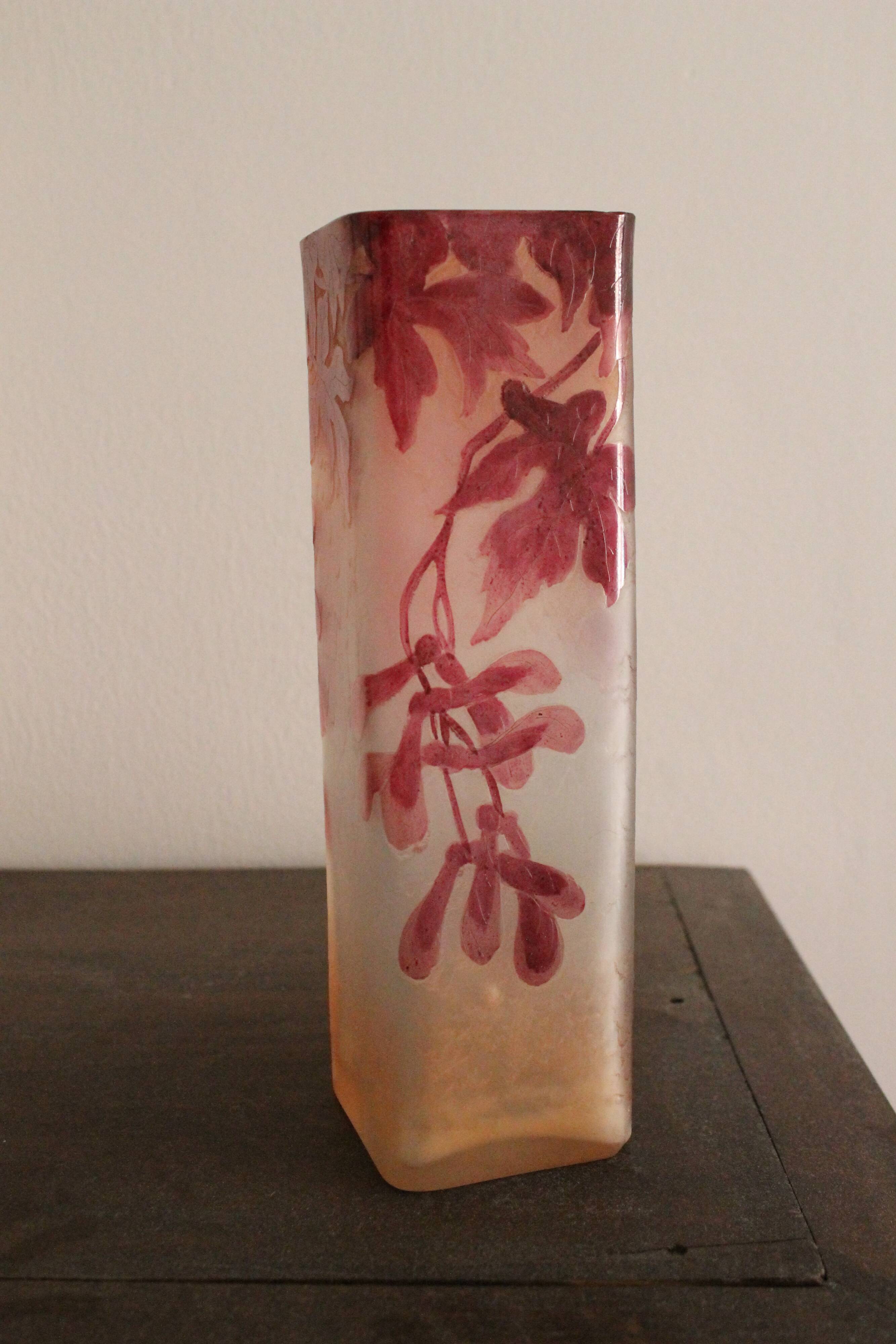 François-Théodore Legras square-sectioned vase, Rubis series, Art Nouveau, 1900