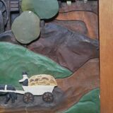 Naïve Art Painting in Handcrafted Wood Decorative Frame for Child Boy Mountain Landscape