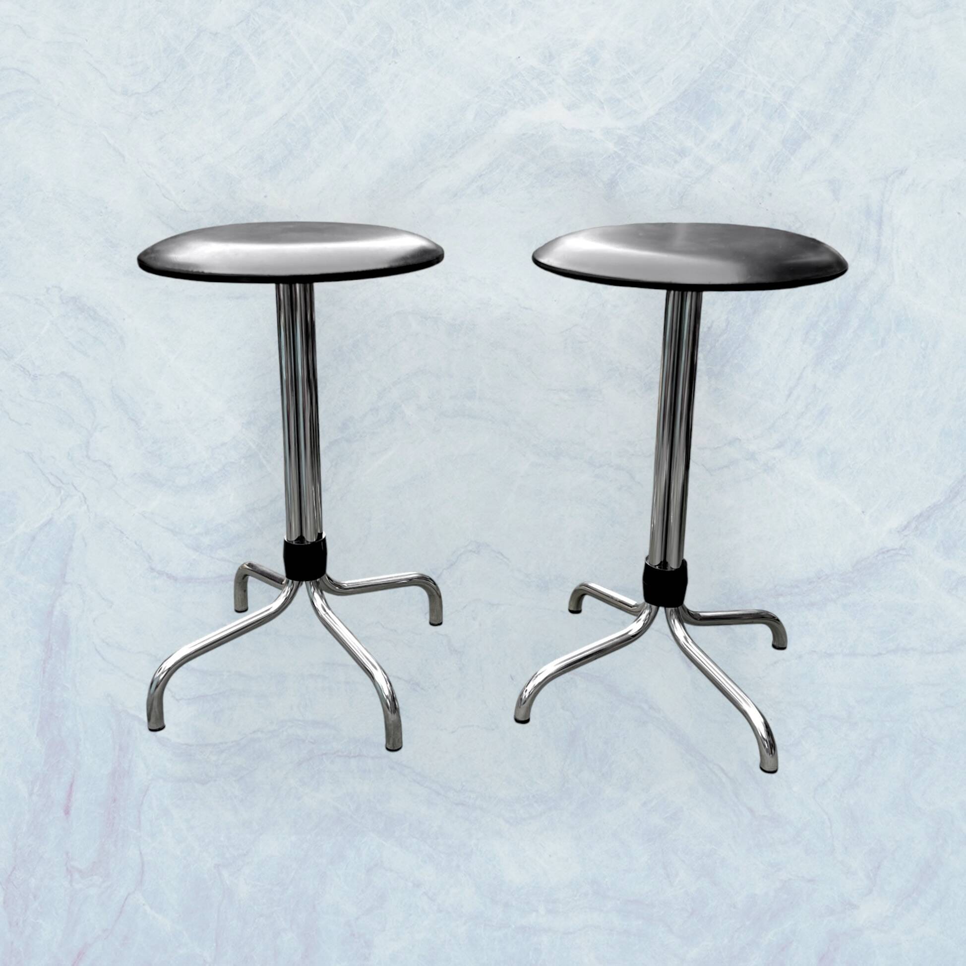 Vintage Brabantia stools in black faux leather and chrome metal – years